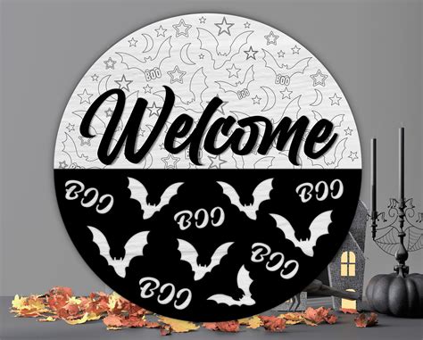 Welcome Halloween Sign Svg Laser Cut File Halloween Door Etsy