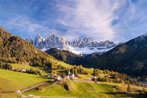 Famous View Of St Magdalena Town Under Odle Peaks In The Dolomites