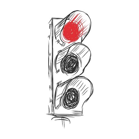 Premium Vector Traffic Lights Only Red Light Is On Hand Drawn Vector