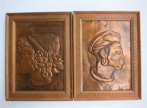 Embossed Copper Portraits Pair Of Vintage Hammered Copper Etsy