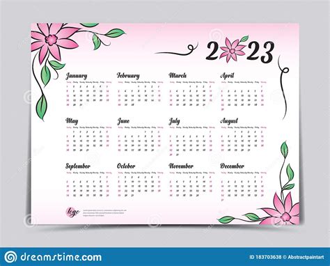 Calendar 2023 Vector Template Simple Minimal Design