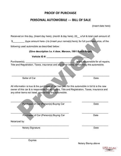 Proof Of Purchase Personal Automobile Bill Of Sale How To Write A