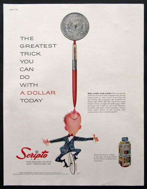 1957 Scripto Pen Ad Super Dollar Ball Pen 1950s Man On A Etsy