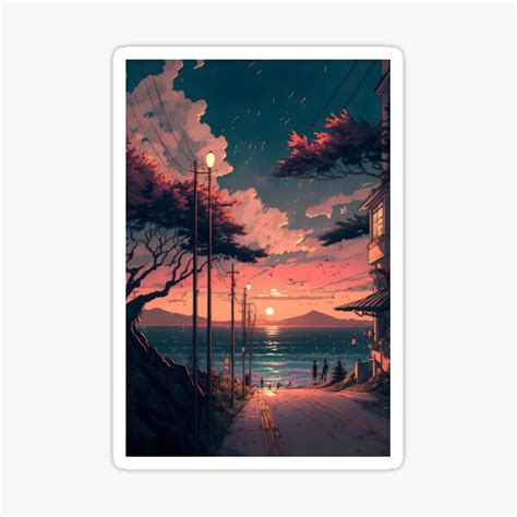Aesthetic Anime Sunset Background Artwork 4 Sticker For Sale By