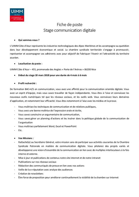 Calaméo Fiche De Poste Stage Communication Digitale