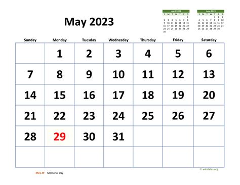May 2023 Calendar With Extra Large Dates