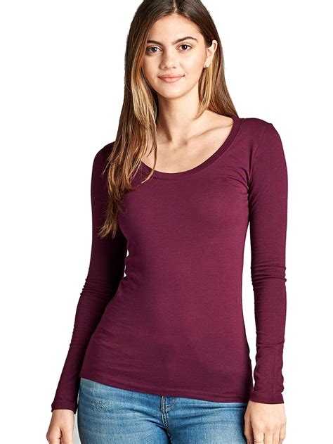 women s long sleeve scoop neck fitted cotton top basic t shirts plus size available fast and free