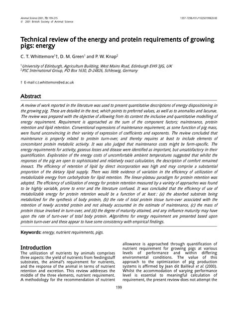 Pigs have a very high requirement for lysine. (PDF) Technical review of the energy and protein ...