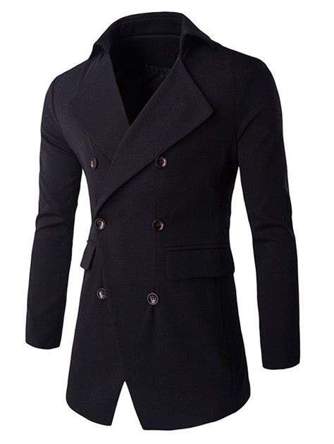 17 Off 2021 Slim Double Breasted Flap Pocket Coat In Black Dresslily
