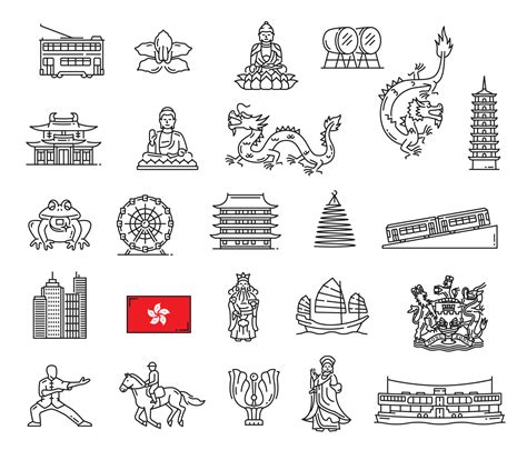 Hong Kong Landmark And Travel Outline Icons 16143065 Vector Art At Vecteezy