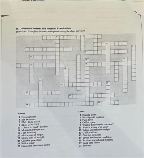 Solved G Crossword Puzzle The Phyalcal Examination