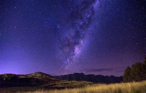 Wallpaper Milky Way Starry Sky Evening Panorama