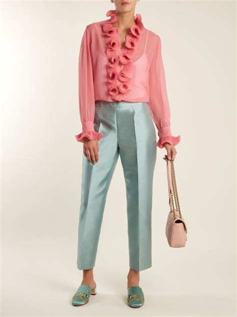 Ruffle Trimmed Sheer Silk Georgette Blouse Gucci Matchesfashion Uk