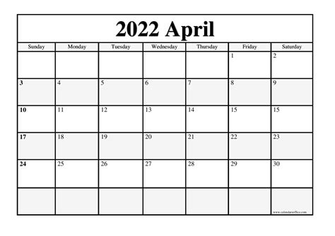 Free April 2022 Printable Calendar Pdf Word Template Printable