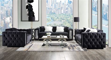 Lv01397 Black Velvet Trislar Living Room Contemporary Acme Furniture