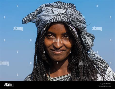 Portrait Of A Smiling Afar Woman Afar Region Mile Ethiopia Stock