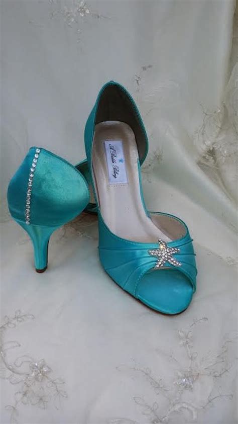 Wedding Shoes Blue Bridal Shoes With Crystal Starfish Brooch