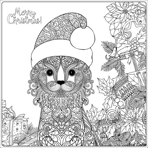 Then present him these 20 free printable cat coloring pages. Christmas cat with gifts - Christmas Adult Coloring Pages