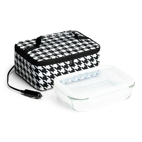 Hotlogic Food Warming Tote Lunch Bag 12v With Glass Dish Houndstooth