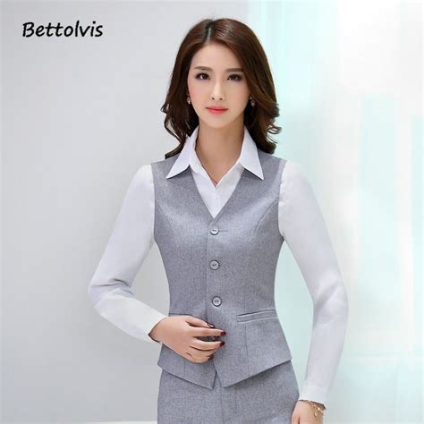 2018 Summer Fashion Women Business Suits With Skirt And Top Sets Gray Vest Waistcoat Slim Ladies