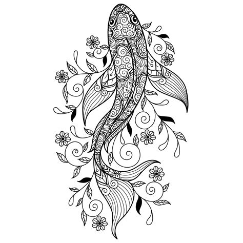 Koi Fish Hand Drawn For Adult Coloring Book 4394393 Vector Art At Vecteezy