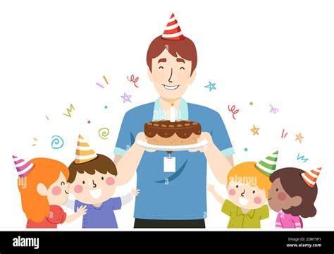 Ilustración De Niños Estudiantes Celebrando El Cumpleaños Del Maestro