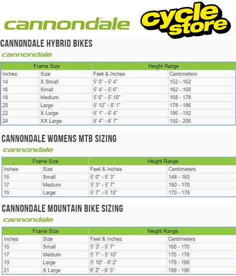 Cannondale Sizing By Height