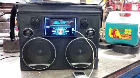 The diy entertainment center features a spot for your tv, several shelves for books, and drawers. Ammo can boombox v 3.0 | Ammo cans