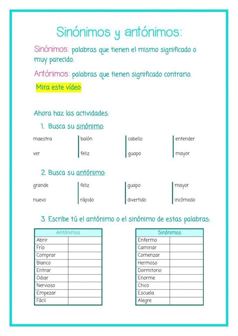 Sinónimos Y Antónimos Exercise For 4º Live Worksheets
