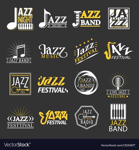 Jazz Festival Logos Set Isolated On Black Vector Image