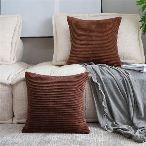 Home Brilliant 24x24 Pillow Covers Set Of 2 Striped Corduroy Plush