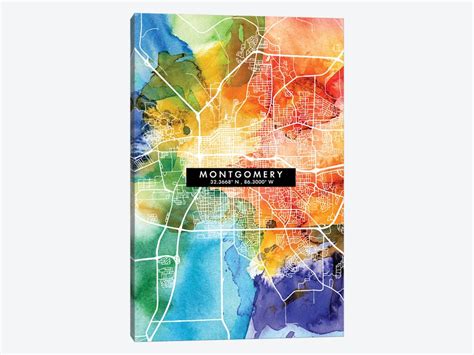 Montgomery City Map Colorful Water Canvas Wall Art Walldecoraddict