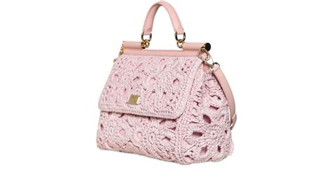 Dolce And Gabbana Miss Sicily Crochet Raffia Canvas Bag In Pink Lyst