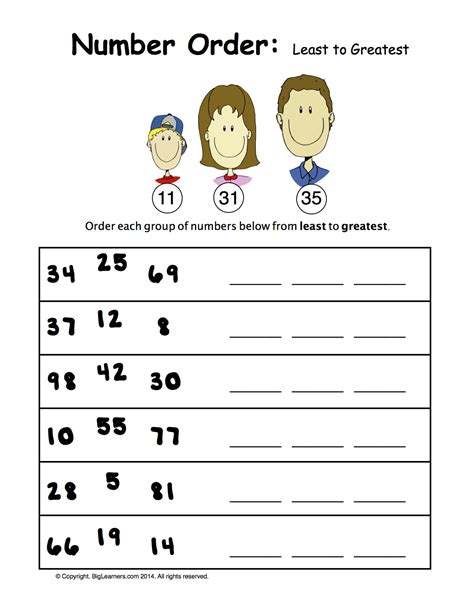 Ordering Numbers From Greatest To Least Worksheets 1st Grade