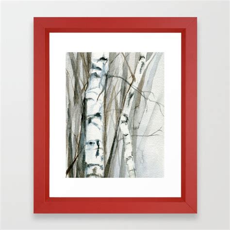 Winter Birch Trees Woodland Watercolor Original Art Print Framed Art
