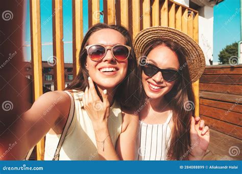 Two Beautiful Women Posing In The Street Stock Image Image Of Lady Emotions