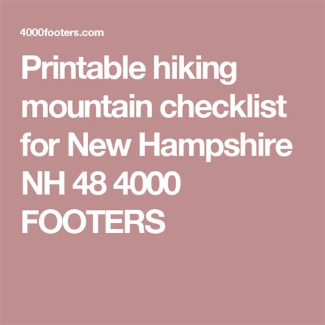 Printable Hiking Mountain Checklist For New Hampshire Nh 48 4000