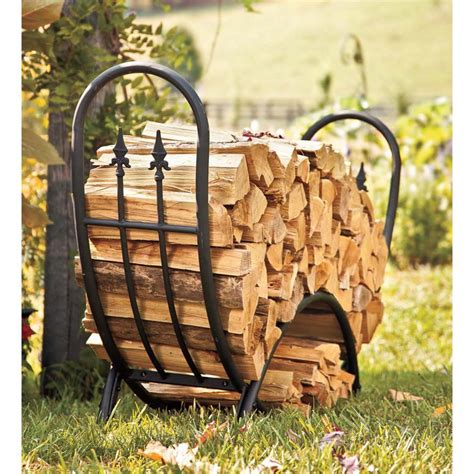 Plow And Hearth Steel And Wrought Iron Curved Firewood Wood Rack With
