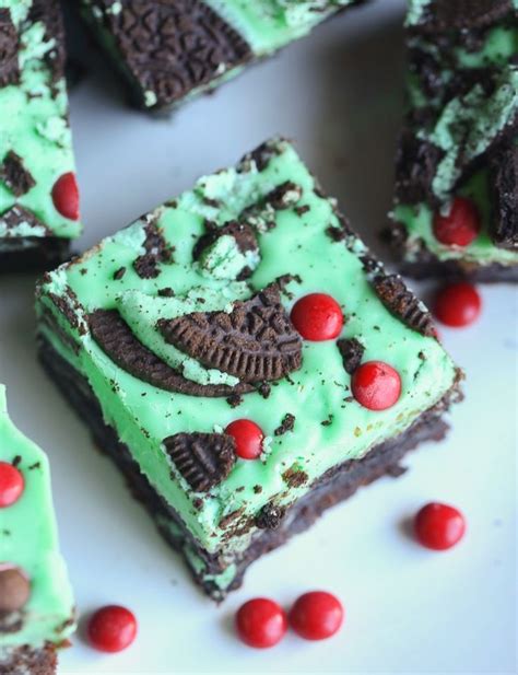 Christmas just got cuter with these seriously adorable christmas brownies recipes and there's something for everyone. Grinch Brownies aka Mint Oreo Brownies... a fudgy brownie filled with Mint Oreo Cookies, topped ...