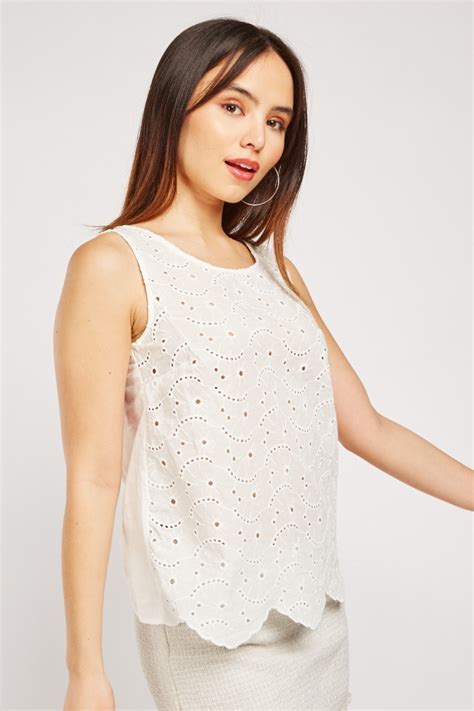 Broderie Anglaise Sleeveless White Top Just 7