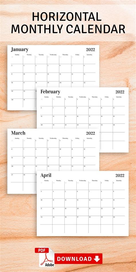 Horizontal Monthly Calendar Artofit
