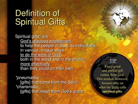 Spiritual gifts, whether speaking or serving gifts, are a stewardship. PPT - Definition of Spiritual Gifts PowerPoint ...