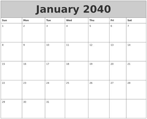 January 2040 My Calendar