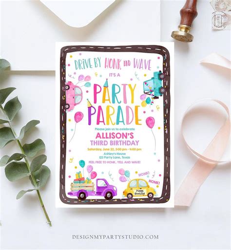 Editable Drive By Birthday Parade Invitation Virtual Party Etsy