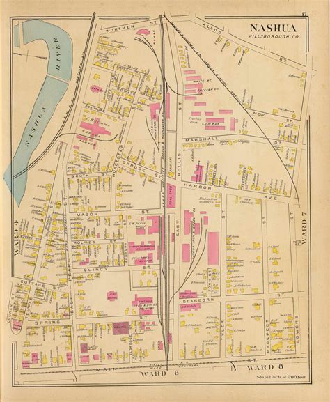 Nashua Wards 4 6 7 8 New Hampshire 1892 Old Town Map Reprint