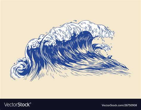 Elegant Colored Drawing Sea Or Ocean Wave Vector Image