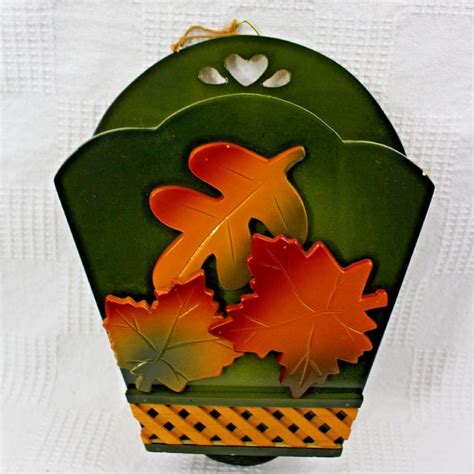 Autumn Accents Wooden Harvest Wall Decor Pocket Green Three Leaves 11
