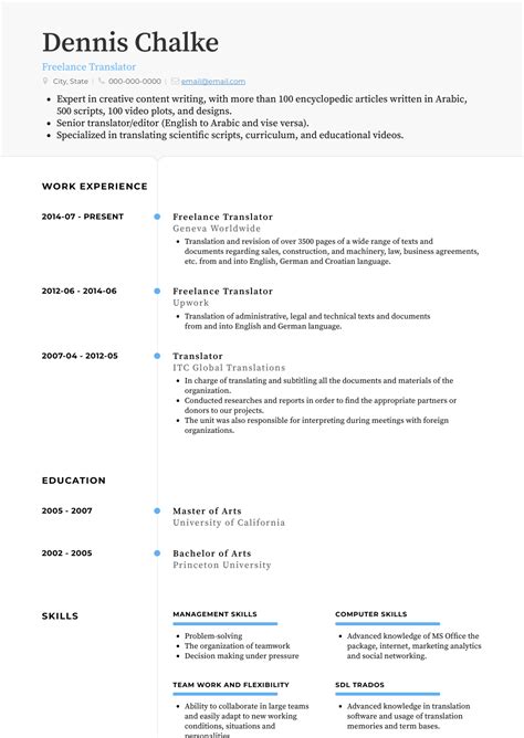 Translator sample cover letter in response to job ad. Freelance Translator - Resume Samples & Templates | VisualCV