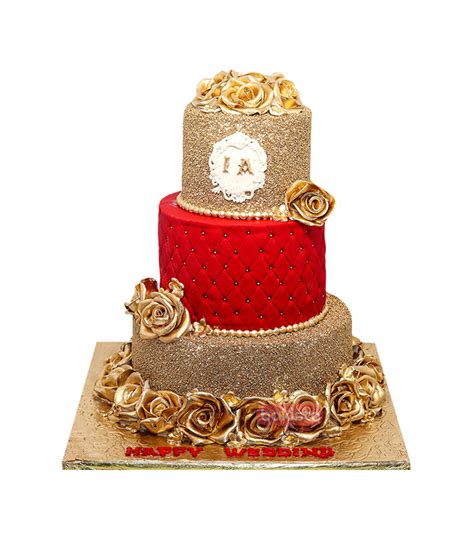 Red And Golden Wedding Cake By Bakisto Foods Send Wedding To Cakes To Lahore