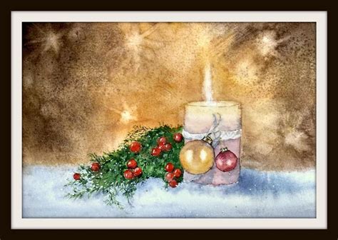 Set Of 4 Xmas Paintings Candle Painting Christmas Home Decor Etsy